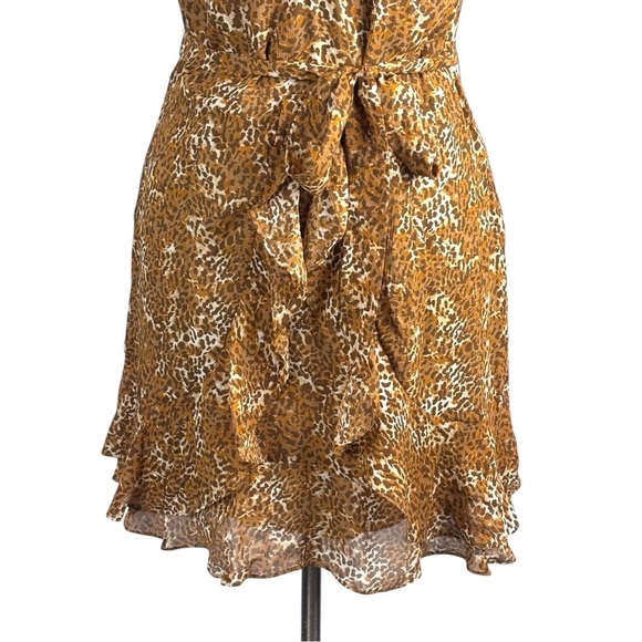 PAIGE TIA CARAMEL SPICE LEOPARD SILK RUFFLE MINI DRESS - Picture 9 of 14